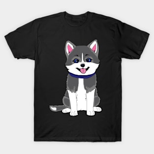 Cute Husky Puppy With Blue Collar T-Shirt